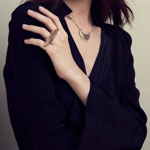 AMMANII Statement Dome Ring with Colored Gemstones and Pavé Star in Vermeil Gold - AMMANII