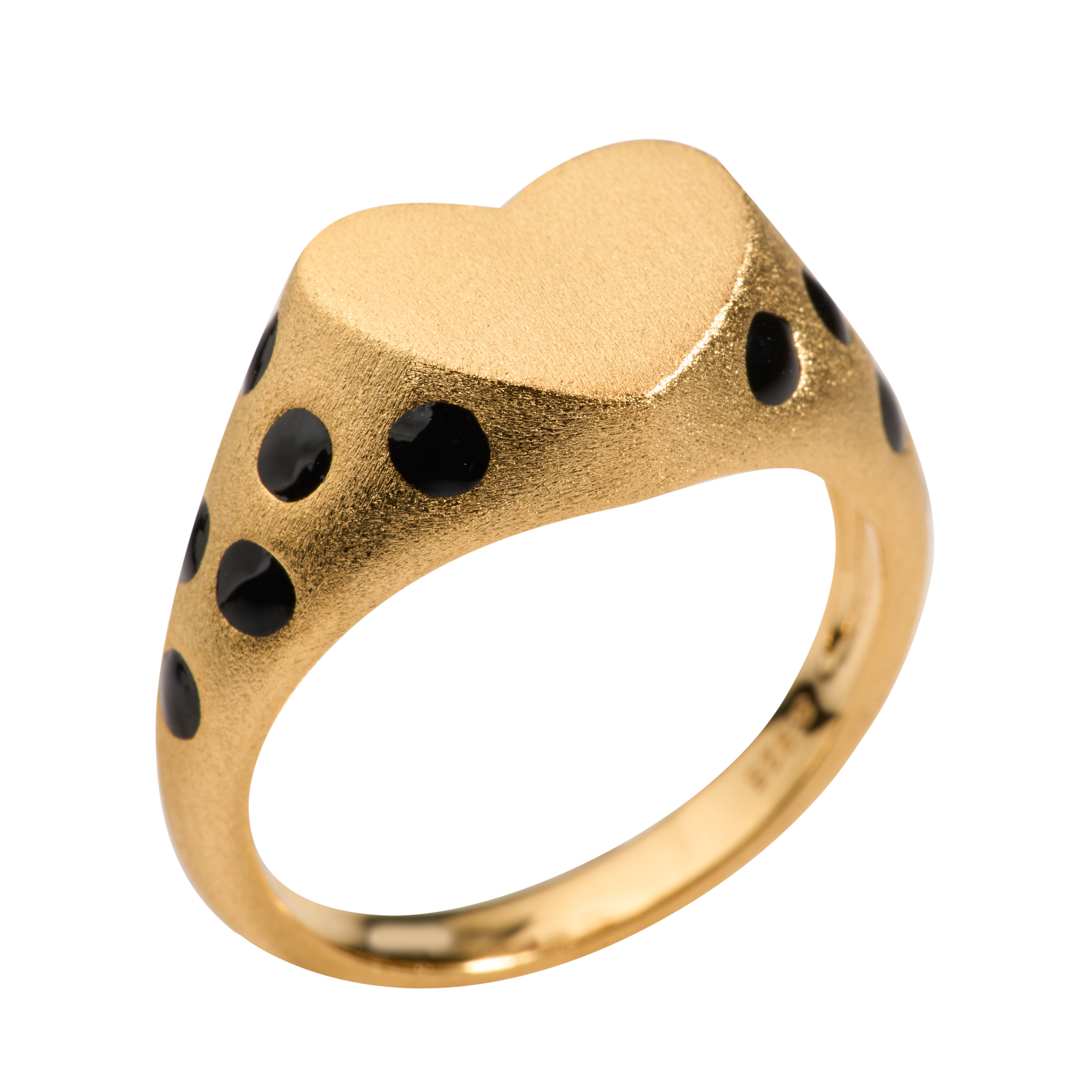 AMMANII Heart-Shaped Signet Ring with Polkadot Enamel in Vermeil Gold