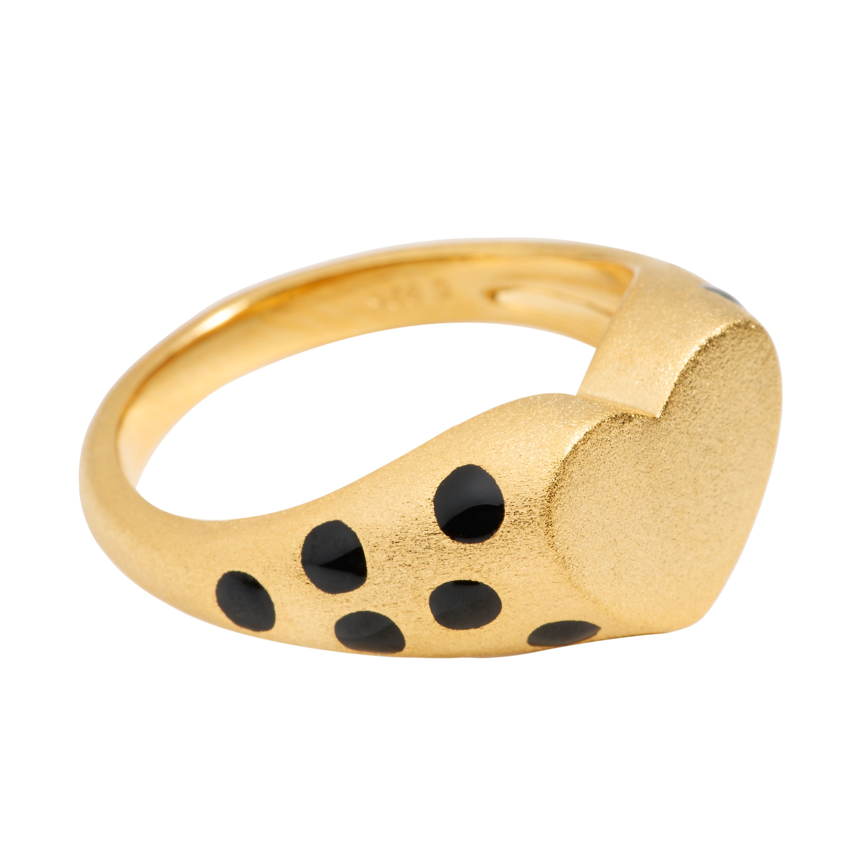 AMMANII Heart-Shaped Signet Ring with Polkadot Enamel in Vermeil Gold