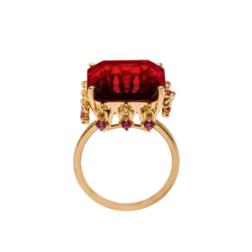 AMMANII Red Garnet Statement Queen's Crown Ring in Vermeil Gold - AMMANII