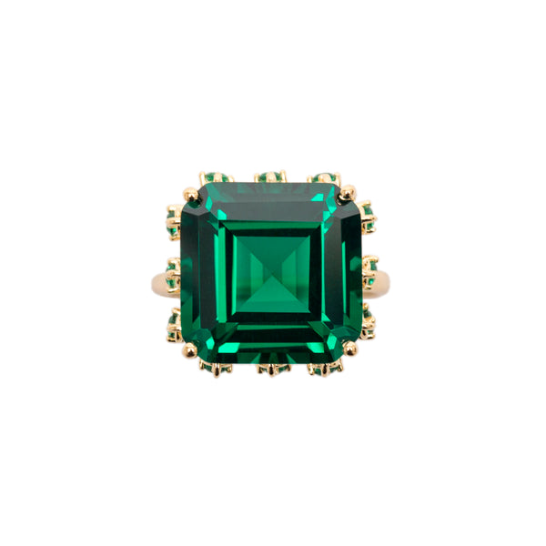 AMMANII Emerald Green Statement Queen's Crown Ring in Vermeil Gold - AMMANII