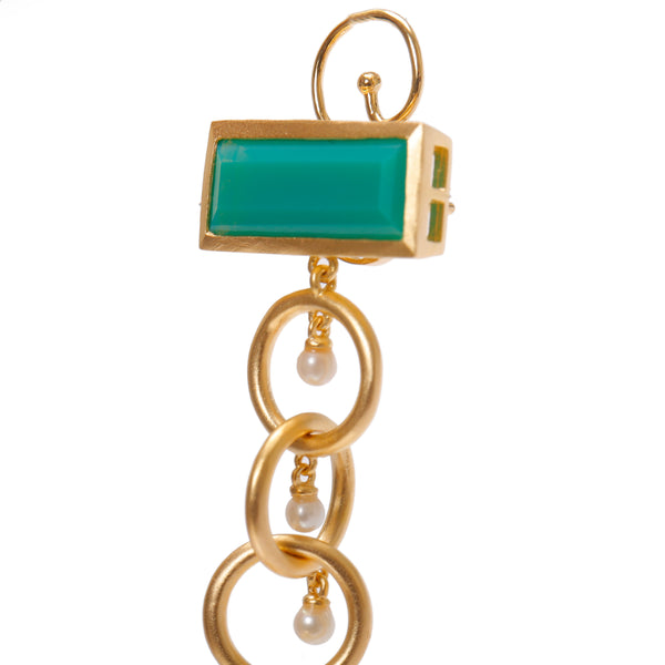 AMMANII Drop Link Chrysoprase Earrings with  Pearls in Vermeil Gold - AMMANII