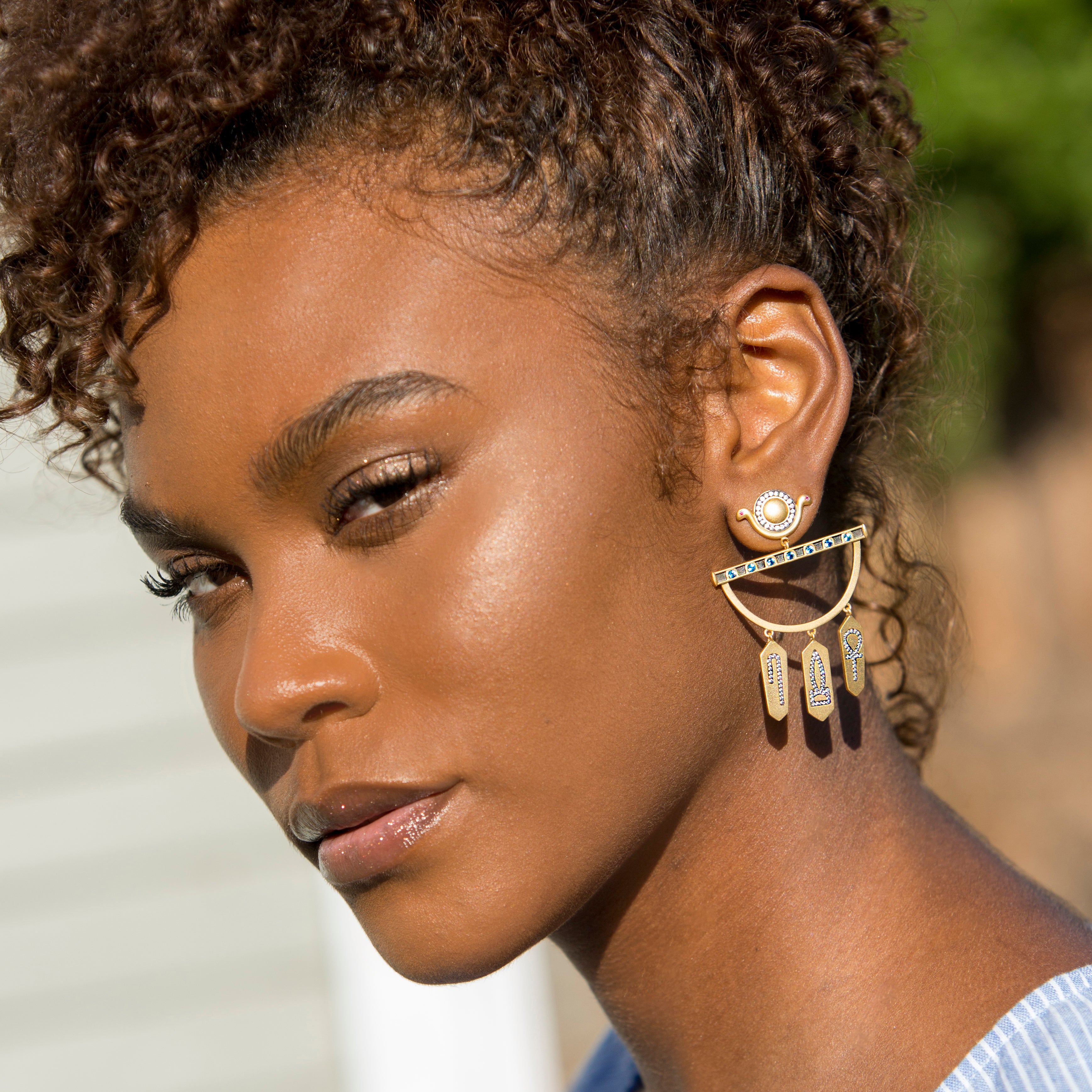 Statement Hoop Earrings with Hieroglyphic Charms in Vermeil Gold - AMMANII