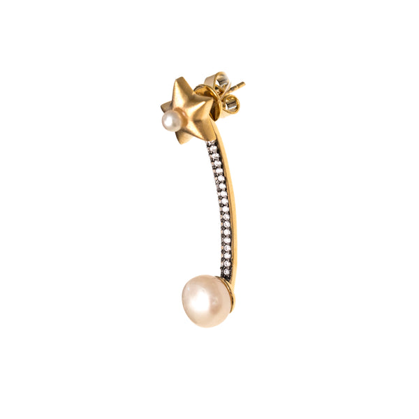 AMMANII Studded Star Jacket Earrings with Freshwater Pearls in Vermeil Gold - AMMANII