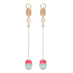 AMMANII Gemstone Scarab Amulet Drop Earrings in Vermeil Gold - AMMANII