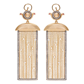 AMMANII Rectangular Statement Earrings with Freshwater Pearls and Tassels in Vermeil Gold - AMMANII