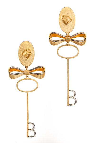 AMMANII Boss Lady  Lock and Key Drop Earrings in Vermeil Gold - AMMANII