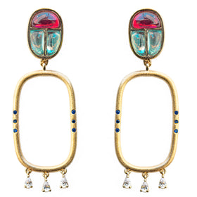 AMMANII Gemstone Scarab Amulet Hoop Earrings in Vermeil Gold - AMMANII
