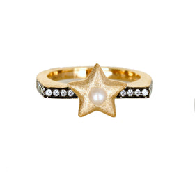 AMMANII Freshwater Pearl Studded Star Ring in Vermeil Gold - AMMANII
