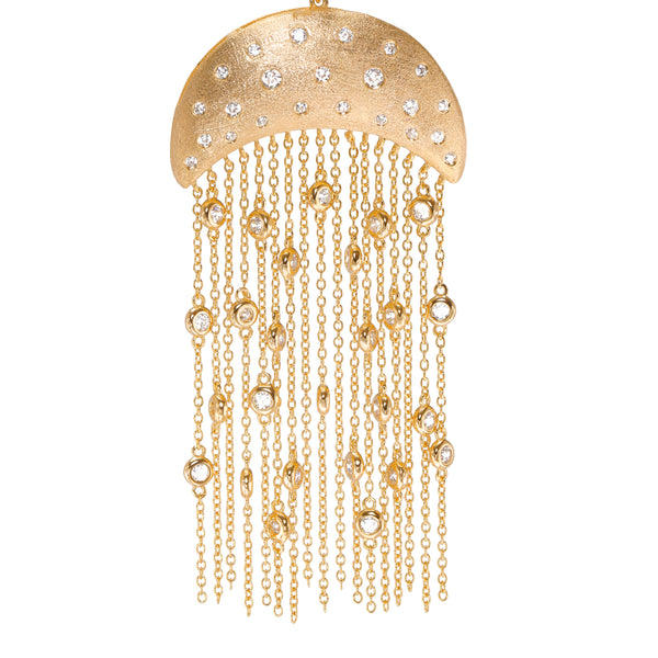 AMMANII Statement Pavé Drop Earrings with Freshwater Pearls and Tassels in Vermeil Gold - AMMANII