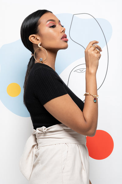 AMMANII Scarab Amulet Charm Link Bracelet with Freshwater Pearls in Vermeil Gold - AMMANII