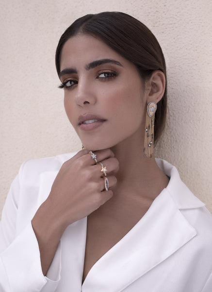 AMMANII Pavé Sparkling Studded Star Ring in Vermeil Gold - AMMANII