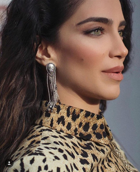 AMMANII Pavé Stars and Moons Drop Earrings with Tassels and Charms in Rhodium - AMMANII