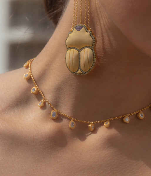 AMMANII Scarab Statement Drop Earrings in Vermeil Gold - AMMANII