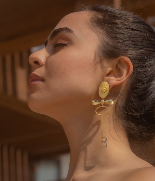 AMMANII Boss Lady  Lock and Key Drop Earrings in Vermeil Gold - AMMANII