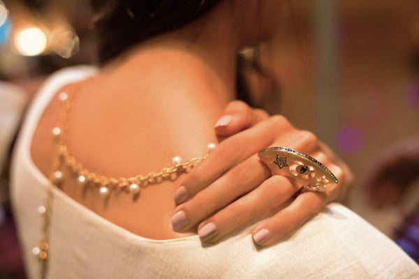 AMMANII Statement Dome Ring with Colored Gemstones and Pavé Star in Vermeil Gold - AMMANII