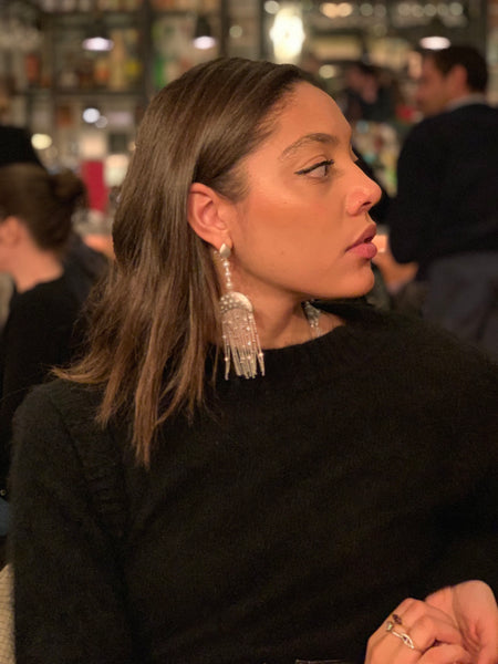 AMMANII Statement Pavé Drop Earrings with Freshwater Pearls and Tassels in Vermeil Gold - AMMANII