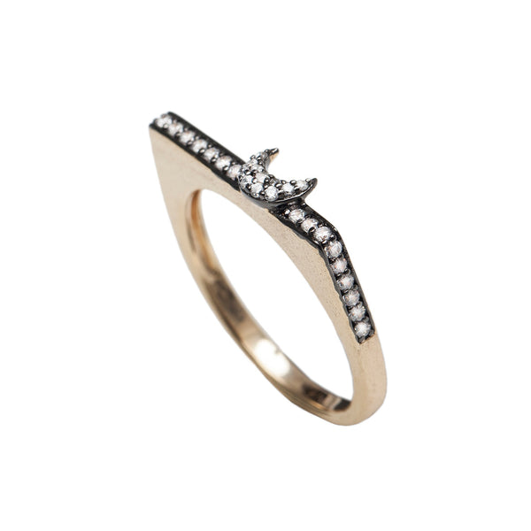 AMMANII Pavé Star and Moon Stackable Rings in Vermeil Gold - AMMANII