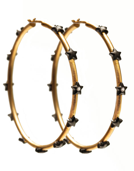 AMMANII Large Hoop Earrings with Bezel Studded Stars in Vermeil Gold - AMMANII