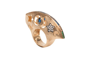 AMMANII Statement Dome Ring with Colored Gemstones and Pavé Star in Vermeil Gold - AMMANII