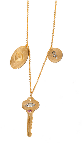 AMMANII Pavé Lock, Key, And Ankh Charm Necklace in Vermeil Gold - AMMANII
