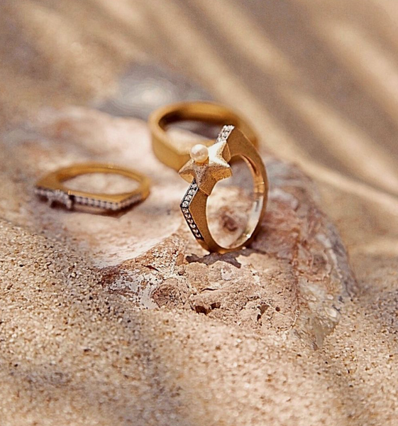 AMMANII Freshwater Pearl Studded Star Ring in Vermeil Gold - AMMANII