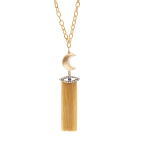 AMMANII Guardian Moon and Protective Eye Necklace with Tassels in Vermeil Gold - AMMANII