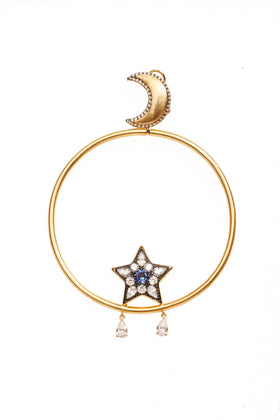 AMMANII Pavé Star and Guardian Moon Statement Hoop Earrings in Vermeil Gold - AMMANII