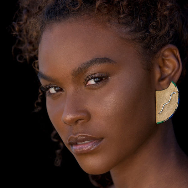 AMMANII Statement Queen of Sun Earrings with Multi-Colored Gemstones in Vermeil Gold - AMMANII