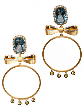AMMANII Blue Spinel Statement Hoop Earrings in Vermeil Gold - AMMANII