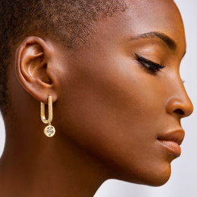 AMMANII Queen Tiye Hoop Earrings with Charm in Vermeil Gold - AMMANII