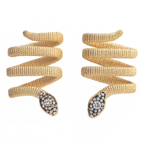 AMMANII Mehen Pavé Snake Wrap Earrings in Vermeil Gold - AMMANII