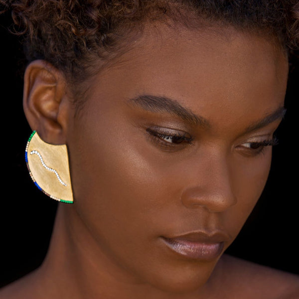 AMMANII Statement Queen of Sun Earrings with Multi-Colored Gemstones in Vermeil Gold - AMMANII
