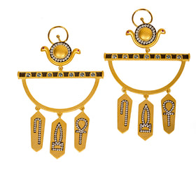 AMMANII Statement Hoop Earrings with Hieroglyphic Amulets in Vermeil Gold - AMMANII