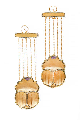 AMMANII Scarab Statement Drop Earrings in Vermeil Gold - AMMANII