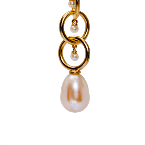 AMMANII Drop Link Moonstone Earrings with Freshwater Pearls in Vermeil Gold - AMMANII
