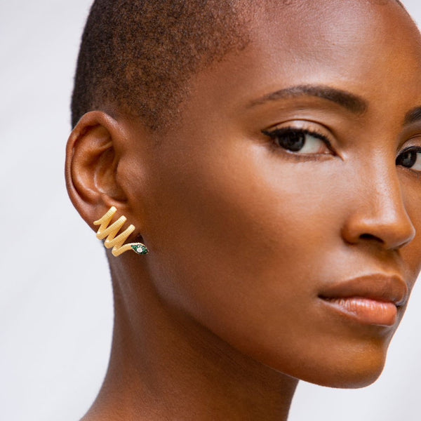 AMMANII Mehen Pavé Snake Wrap Earrings in Vermeil Gold - AMMANII