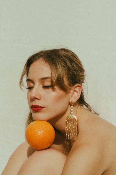 AMMANII Statement Pavé Drop Earrings with Freshwater Pearls and Tassels in Vermeil Gold - AMMANII