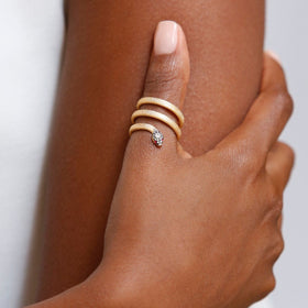 AMMANII Mehen Pavé Snake Wrap Ring in Vermeil Gold - AMMANII