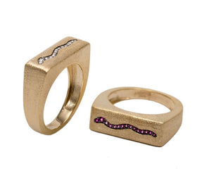 AMMANII Queen Hatshepsut Ring with Ruby Studded Snake in Vermeil Gold - AMMANII