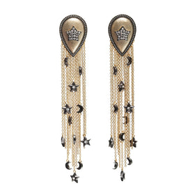 AMMANII Pavé Stars and Moons Drop Earrings with Tassels and Charms in Vermeil Gold - AMMANII