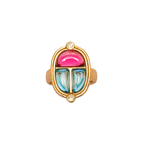AMMANII Scarab Amulet Ring with Gemstones in Vermeil Gold - AMMANII