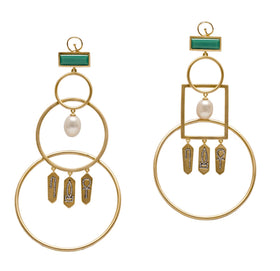 AMMANII Interlocked Hoop Earrings with Pearls and Gemstones in Vermeil Gold - AMMANII