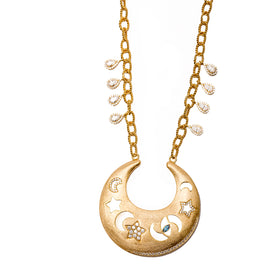 AMMANII Celestial Necklace with Moons, Stars and Protective Eye in Vermeil Gold - AMMANII