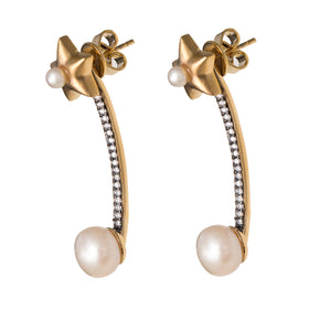 AMMANII Studded Star Jacket Earrings with Freshwater Pearls in Vermeil Gold - AMMANII