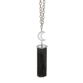 AMMANII Guardian Moon and Protective Eye Necklace with Tassels in Black Rhodium - AMMANII