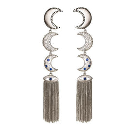AMMANII Linear Guardian Moon Earrings with Protective in White Rhodium - AMMANII